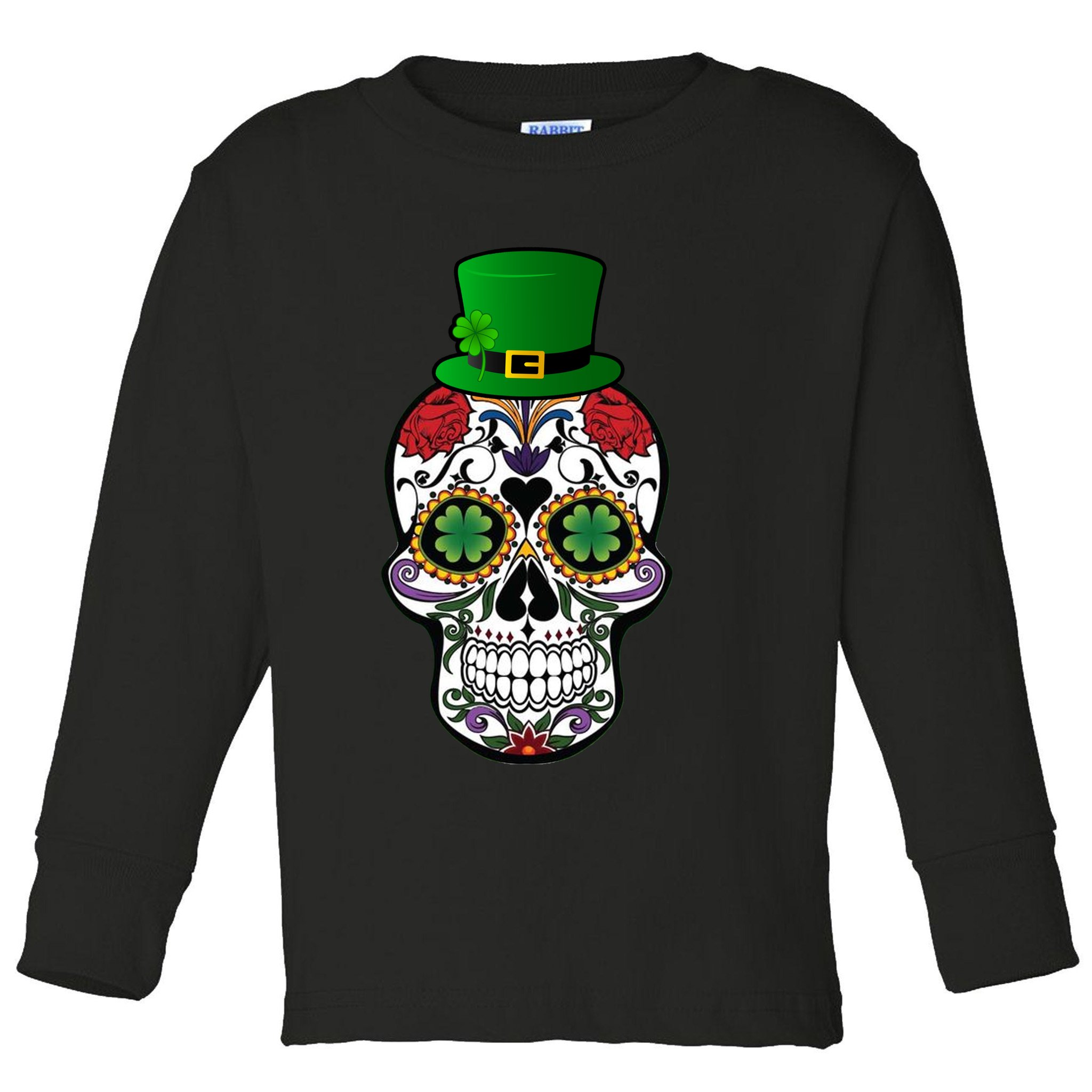 Cool St Patricks Day Irish Day Of The Dead Skull Toddler Long Sleeve Shirt
