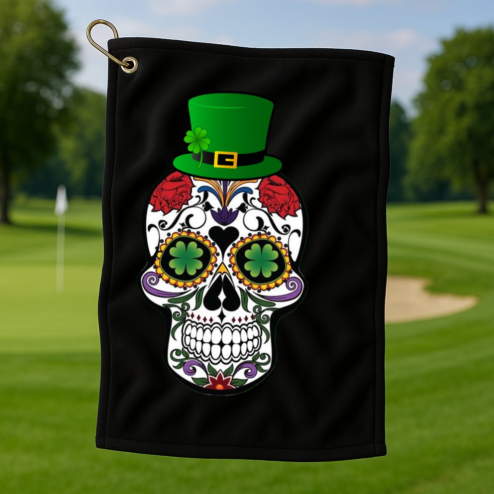 Cool St Patricks Day Irish Day Of The Dead Skull Golf Towel