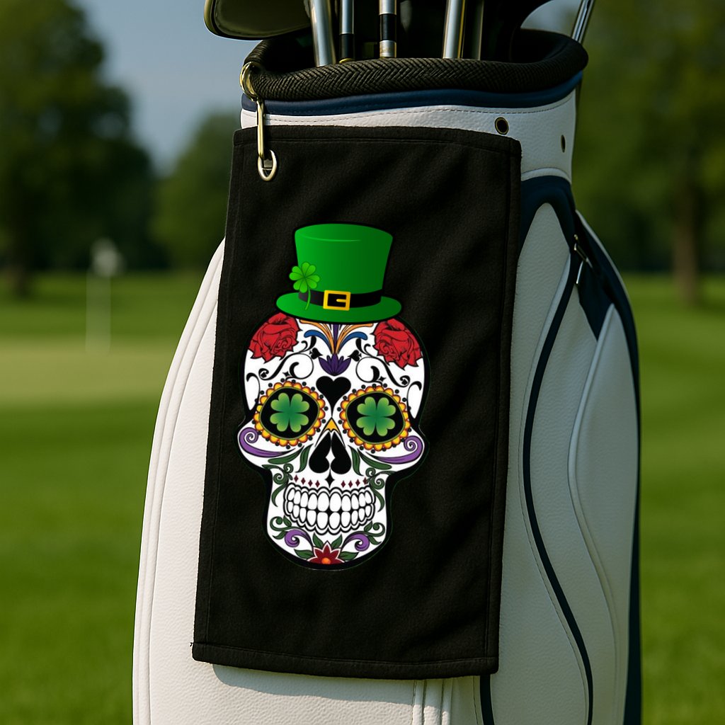 Cool St Patricks Day Irish Day Of The Dead Skull Golf Towel