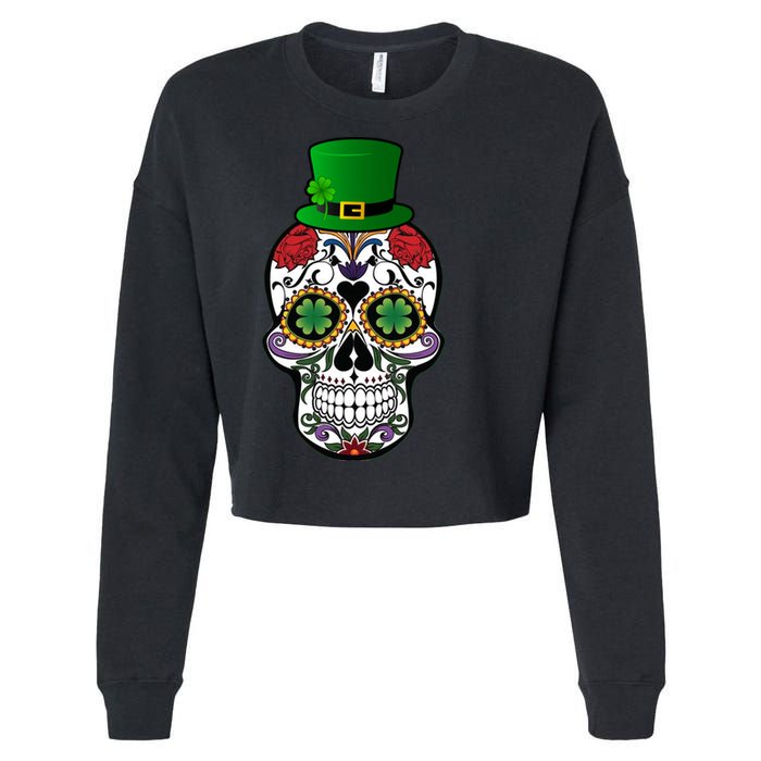 Cool St Patricks Day Irish Day Of The Dead Skull Cropped Pullover Crew