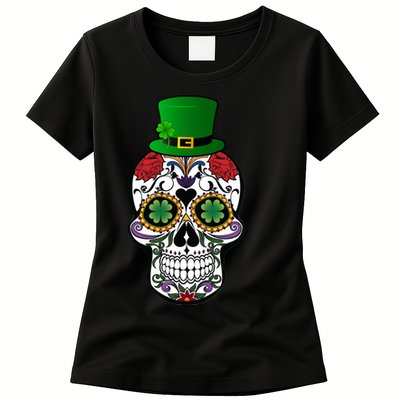 Cool St Patricks Day Irish Day Of The Dead Skull Womens T-Shirt