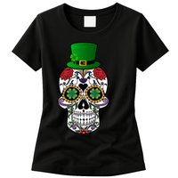 Cool St Patricks Day Irish Day Of The Dead Skull Womens T-Shirt