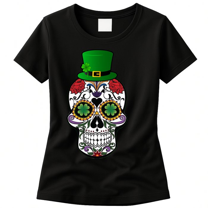 Cool St Patricks Day Irish Day Of The Dead Skull Womens T-Shirt