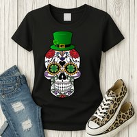Cool St Patricks Day Irish Day Of The Dead Skull Womens T-Shirt