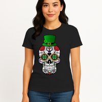 Cool St Patricks Day Irish Day Of The Dead Skull Womens T-Shirt