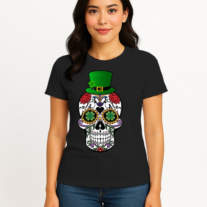 Cool St Patricks Day Irish Day Of The Dead Skull Womens T-Shirt