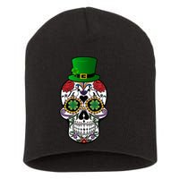 Cool St Patricks Day Irish Day Of The Dead Skull Short Acrylic Beanie
