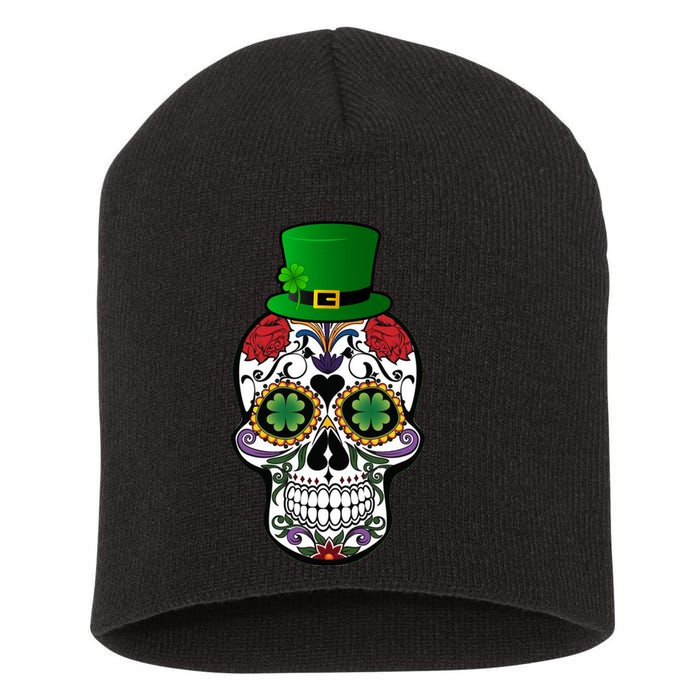 Cool St Patricks Day Irish Day Of The Dead Skull Short Acrylic Beanie