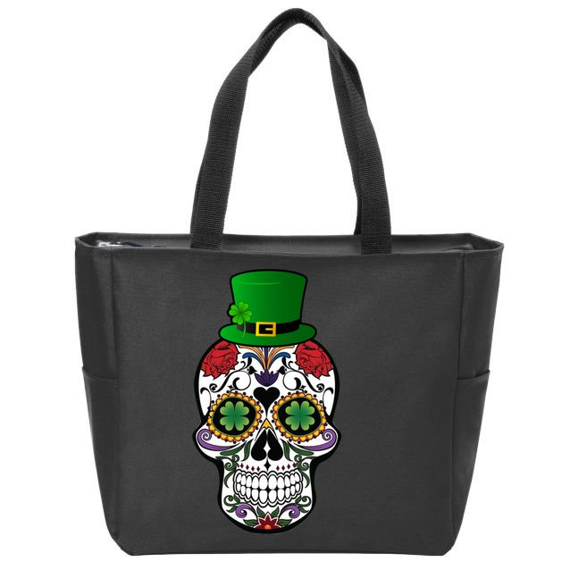 Cool St Patricks Day Irish Day Of The Dead Skull Zip Tote Bag