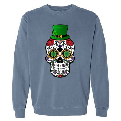 Cool St Patricks Day Irish Day Of The Dead Skull Garment-Dyed Sweatshirt