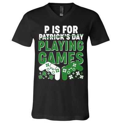 Cool St Patrick's Day P Is For Playing Games   V-Neck T-Shirt