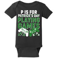 Cool St Patrick's Day P Is For Playing Games   Baby Bodysuit
