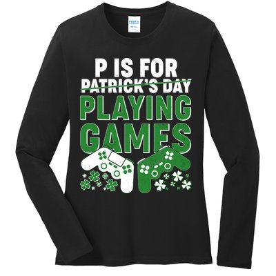 Cool St Patrick's Day P Is For Playing Games   Ladies Long Sleeve Shirt