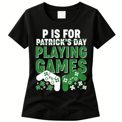 Cool St Patrick's Day P Is For Playing Games   Womens T-Shirt
