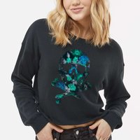 Cool Summer Graphic Skull Cropped Pullover Crew