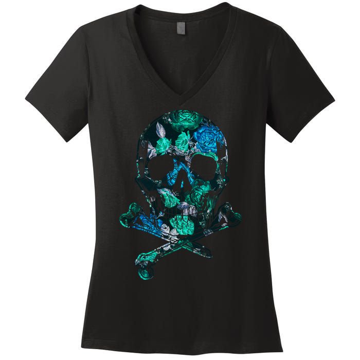 Cool Summer Graphic Skull Women's V-Neck T-Shirt