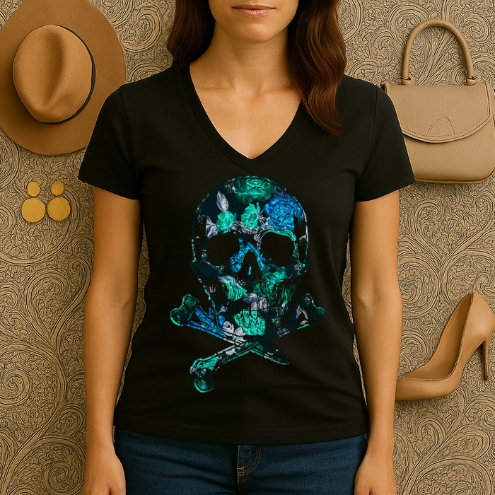 Cool Summer Graphic Skull Women's V-Neck T-Shirt