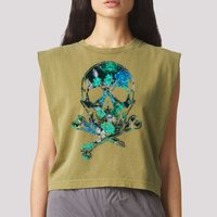 Cool Summer Graphic Skull Garment-Dyed Women's Muscle Tee