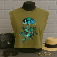 Cool Summer Graphic Skull Garment-Dyed Women's Muscle Tee
