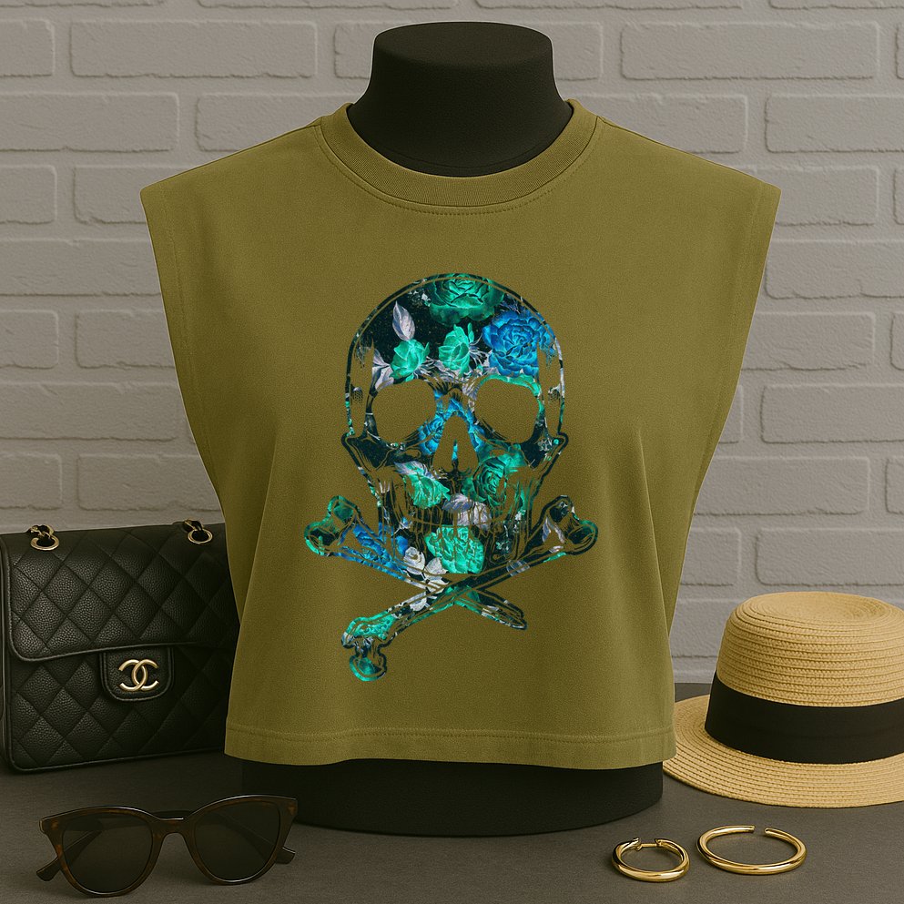 Cool Summer Graphic Skull Garment-Dyed Women's Muscle Tee