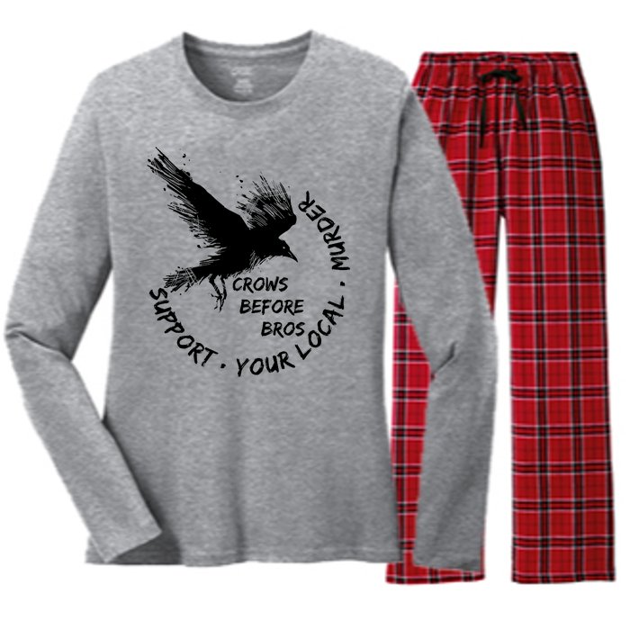 Cool Support Your Local Murder Crows Before Bros Women's Long Sleeve Flannel Pajama Set 