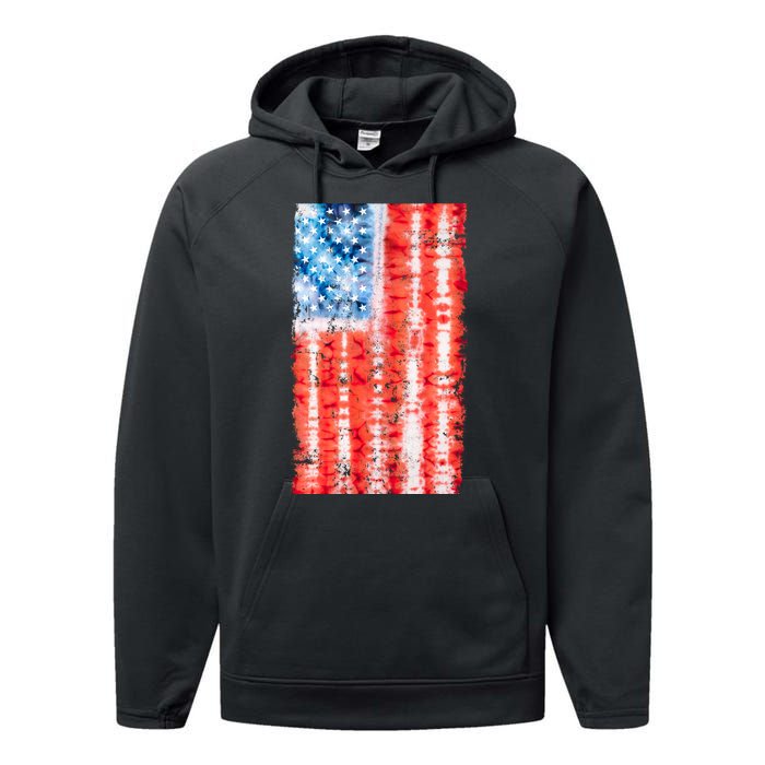 Cool Tie Dye USA American Flag Performance Fleece Hoodie