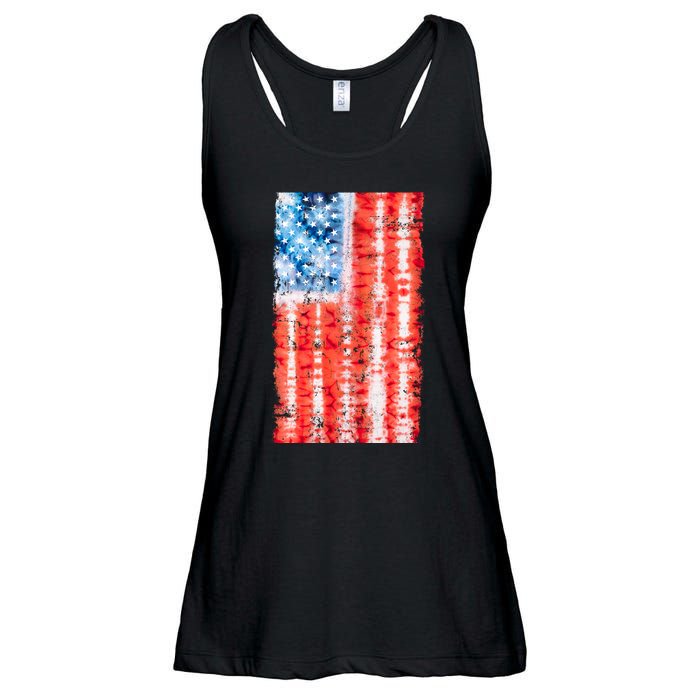 Cool Tie Dye USA American Flag Ladies Essential Flowy Tank