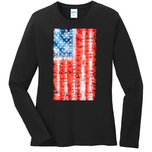 Cool Tie Dye USA American Flag Ladies Long Sleeve Shirt