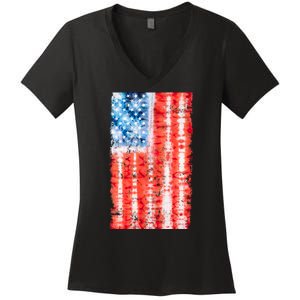 Cool Tie Dye USA American Flag Women's V-Neck T-Shirt