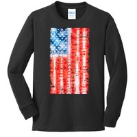 Cool Tie Dye USA American Flag Kids Long Sleeve Shirt