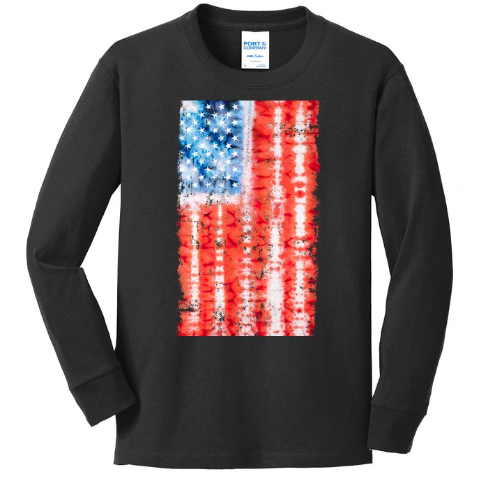 Cool Tie Dye USA American Flag Kids Long Sleeve Shirt