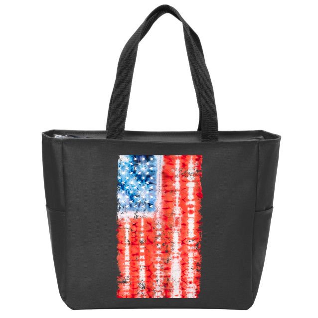 Cool Tie Dye USA American Flag Zip Tote Bag