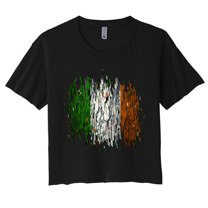 Cool Torn Irish Ireland Flag St. Patrick's Day Women's Crop Top Tee