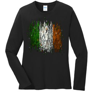 Cool Torn Irish Ireland Flag St. Patrick's Day Ladies Long Sleeve Shirt