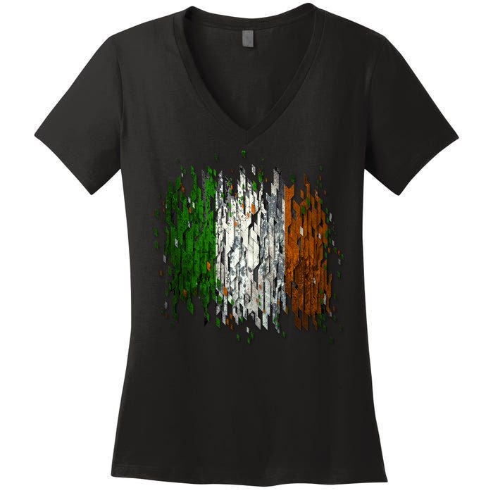 Cool Torn Irish Ireland Flag St. Patrick's Day Women's V-Neck T-Shirt