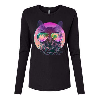 Cool Tropical Shade Cat Womens Cotton Relaxed Long Sleeve T-Shirt