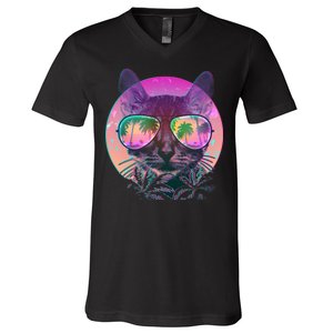 Cool Tropical Shade Cat V-Neck T-Shirt