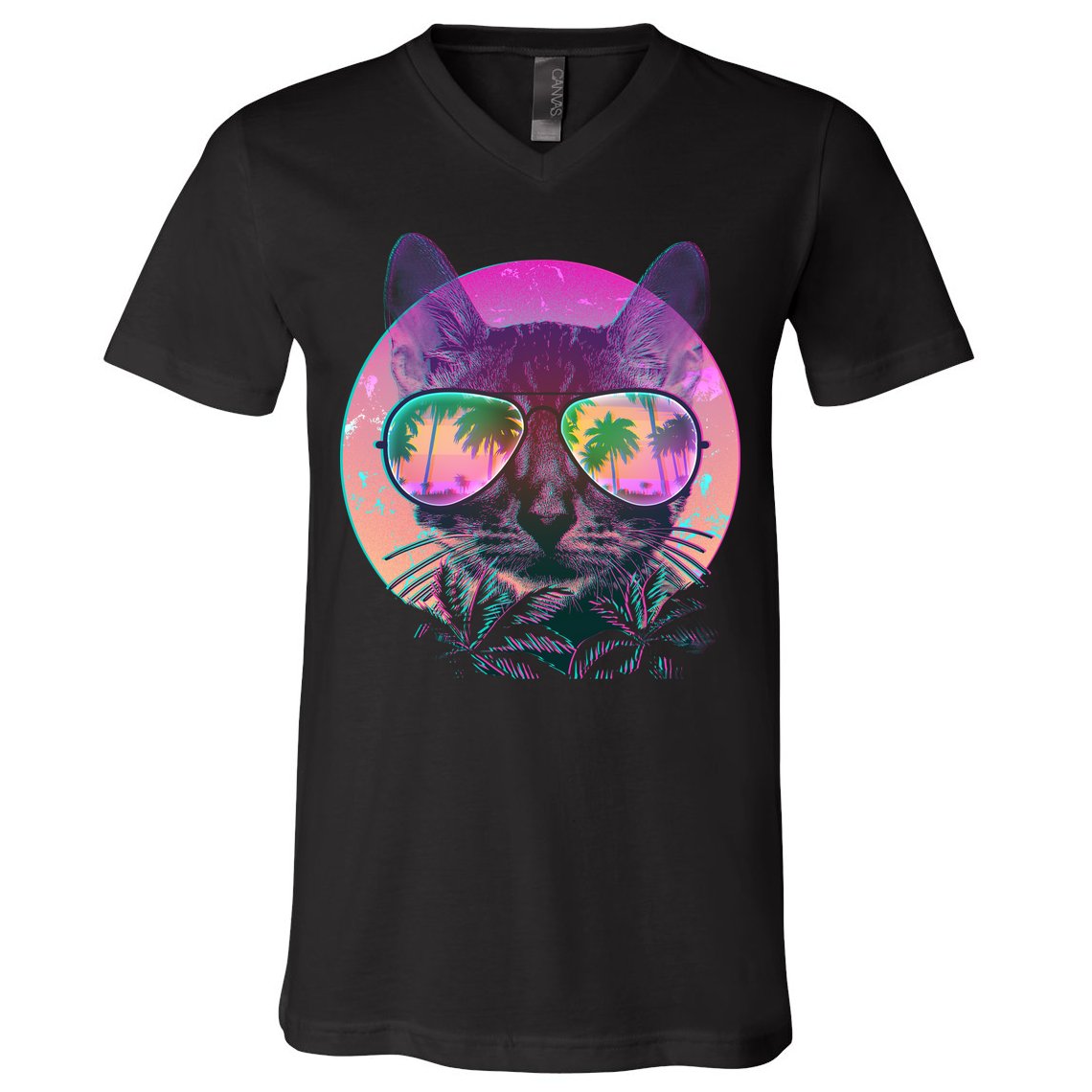 Cool Tropical Shade Cat V-Neck T-Shirt