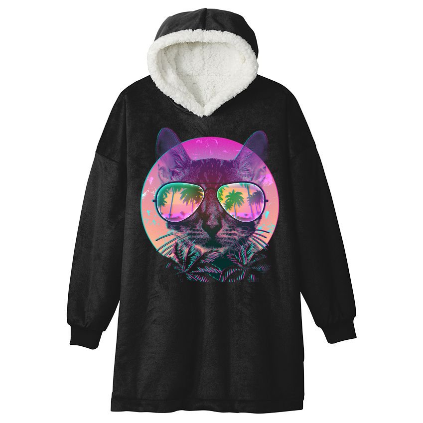 Cool Tropical Shade Cat Hooded Wearable Blanket