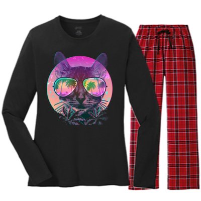 Cool Tropical Shade Cat Women's Long Sleeve Flannel Pajama Set 