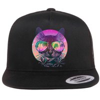 Cool Tropical Shade Cat Flat Bill Trucker Hat