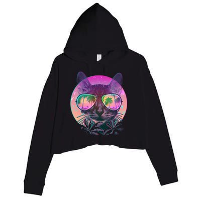 Cool Tropical Shade Cat Crop Fleece Hoodie