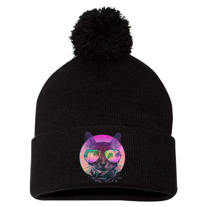 Cool Tropical Shade Cat Pom Pom 12in Knit Beanie