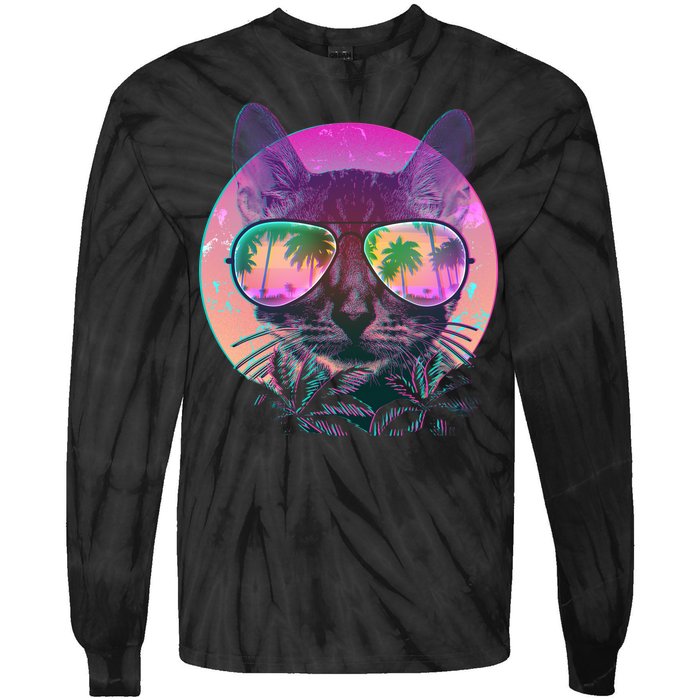 Cool Tropical Shade Cat Tie-Dye Long Sleeve Shirt