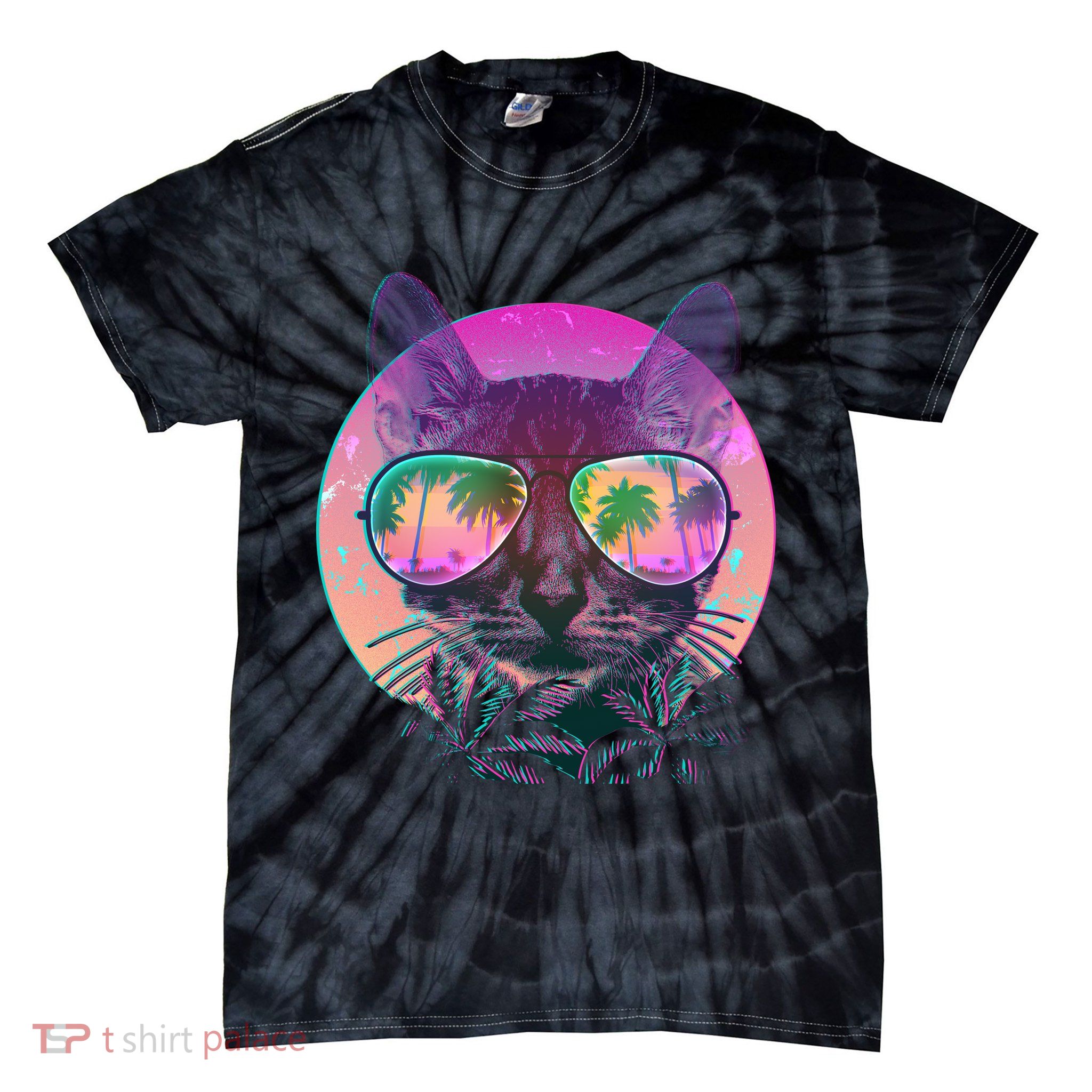 Cool Tropical Shade Cat Tie-Dye T-Shirt
