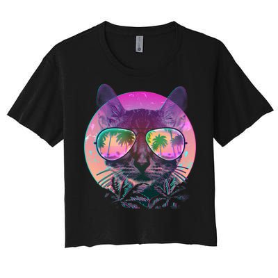 Cool Tropical Shade Cat Women's Crop Top Tee