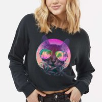 Cool Tropical Shade Cat Cropped Pullover Crew