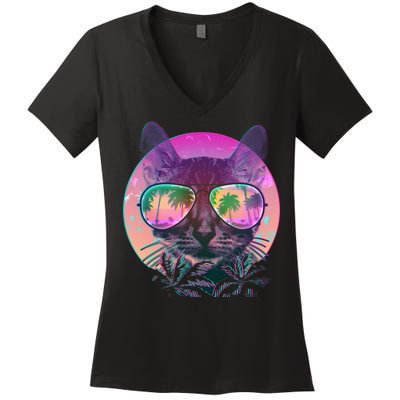 Cool Tropical Shade Cat Women's V-Neck T-Shirt