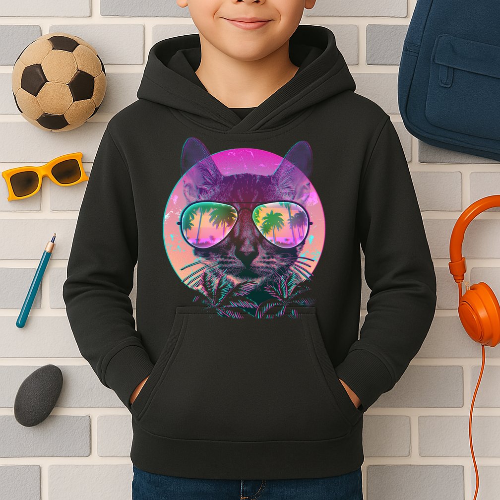 Cool Tropical Shade Cat Kids Hoodie