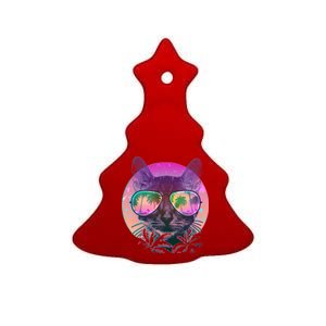 Cool Tropical Shade Cat Ceramic Tree Ornament